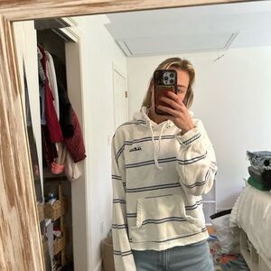 Hollister White and Blue Striped Hoodie